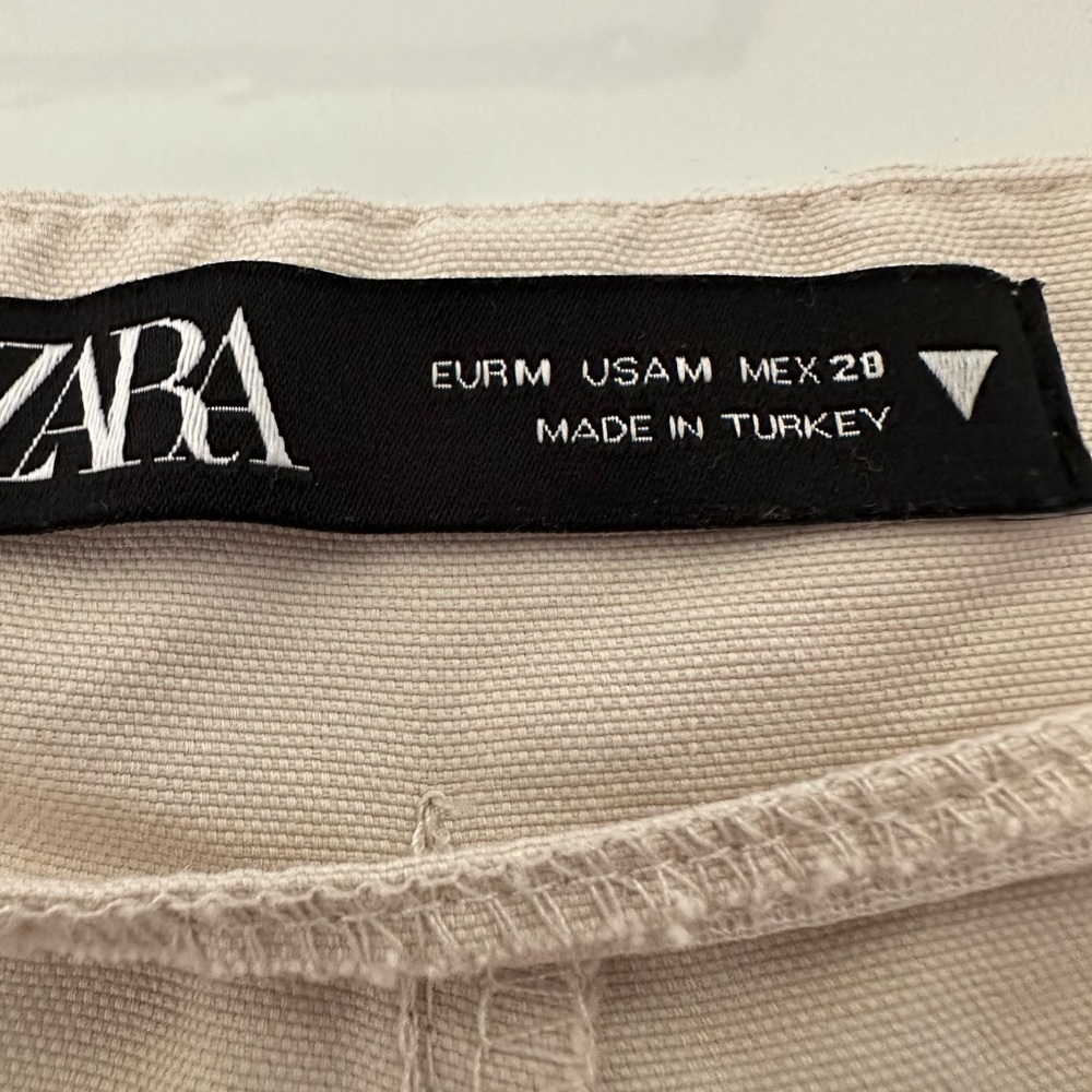 Zara Wide Leg Cargo Pants Beige Pleated High Rise Cotton Utility M - Picture 10 of 14